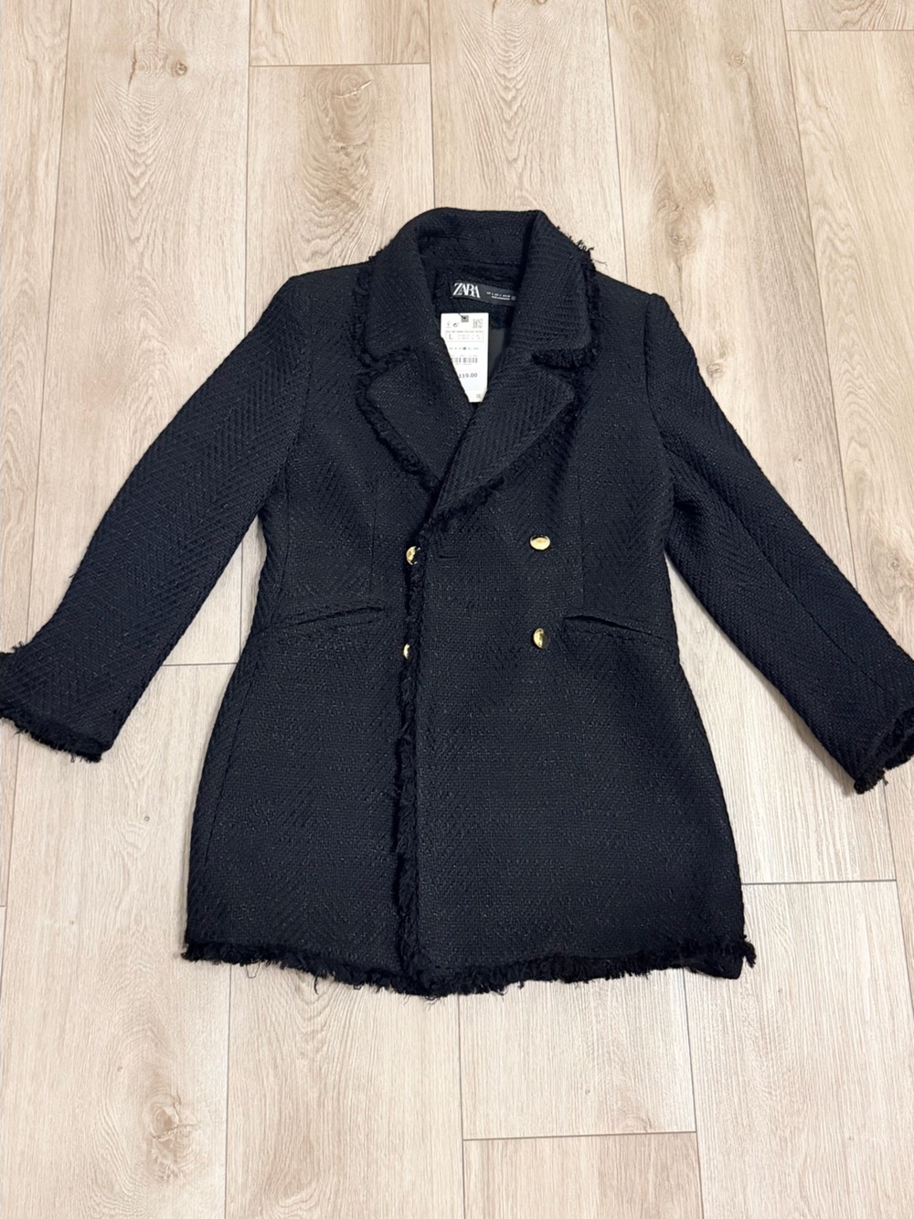 Zara Black Tweed Blazer Coat with Gold Buttons